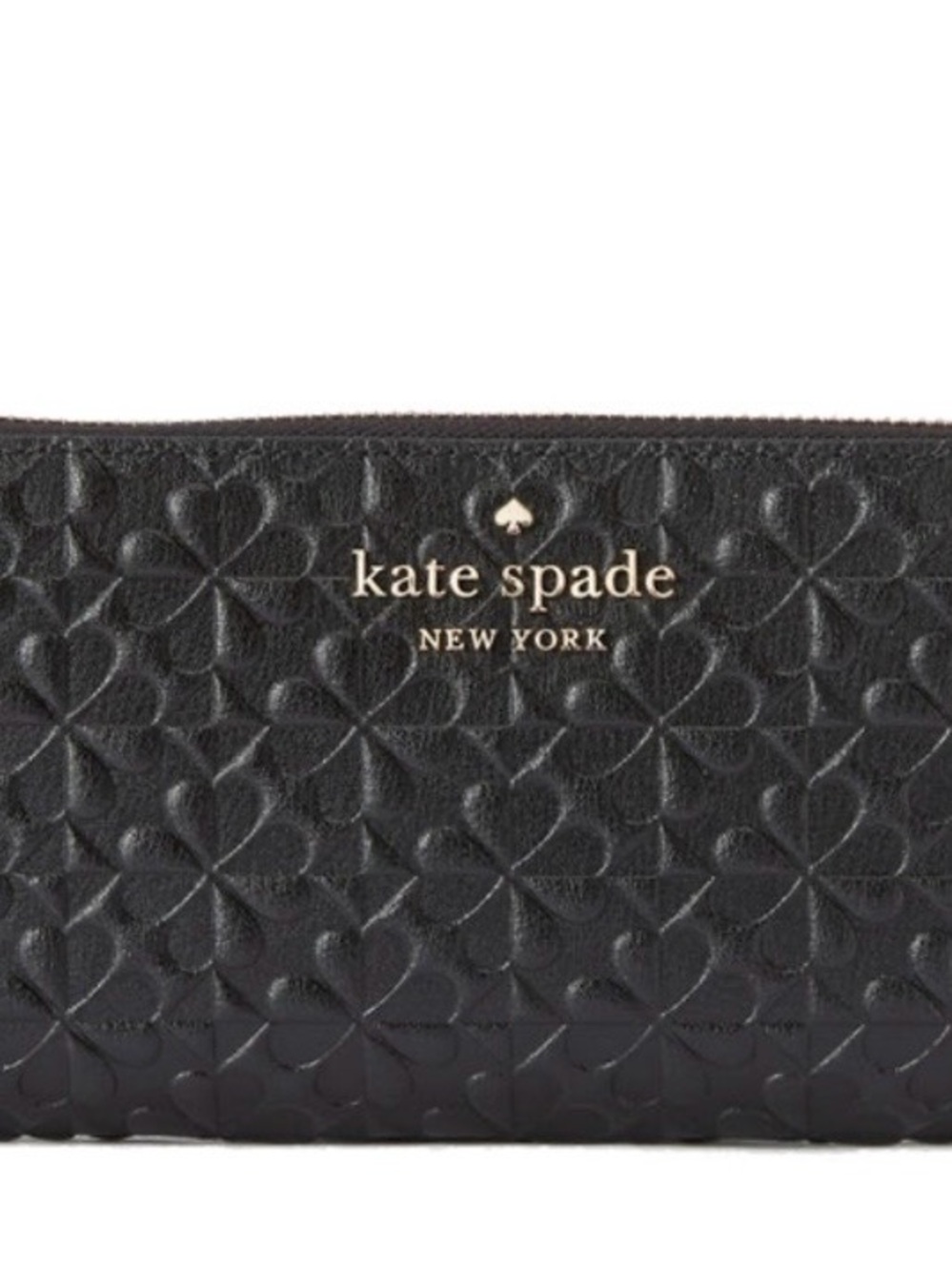 kate spade Black Quilted Embossed Leather Wallet with Gold Logo